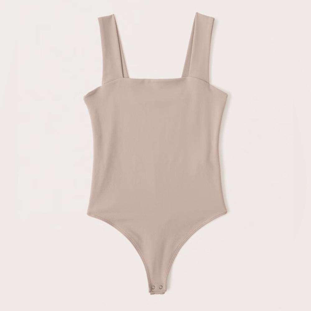 abercrombie Double-Layered Seamless Fabric Squareneck Bodysuit in tan
